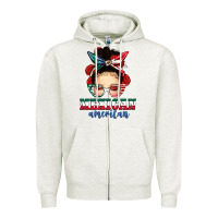 Oatmeal Heather Mexican American Messy Bun Zipper Hoodie - texasbilliewilder