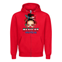 Red Mexican American Messy Bun Zipper Hoodie - texasbilliewilder