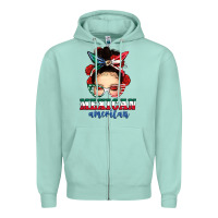 Seafoam Mexican American Messy Bun Zipper Hoodie - texasbilliewilder