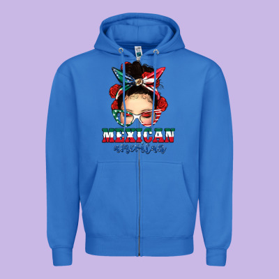 Mexican American Messy Bun Zipper Hoodie Designed By Texasbilliewilder