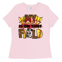 Bubblegum Pink softball my heart is on that field Ladies Tee - RanaPortraitStore