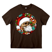 Chocolate Brown Christmas hippie skeleton santa ornament Heavy Core Tee - Artiststas