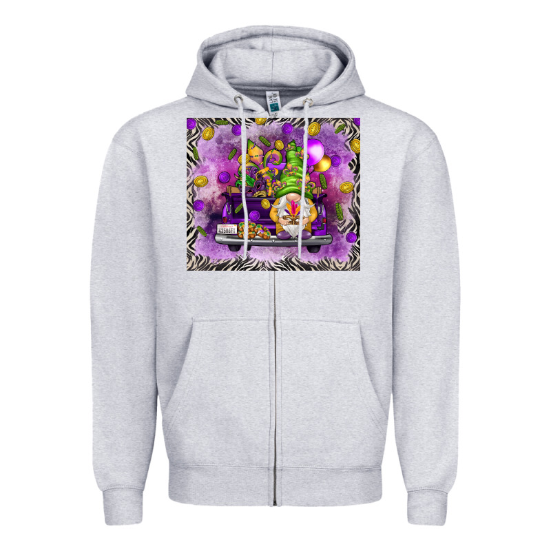 Mardi Gras Gnome On The Truck Zipper Hoodie by NancyCooperArtShop | Teevron