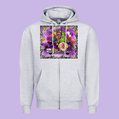 Mardi Gras Gnome On The Truck Zipper Hoodie Designed By Nancycooperartshop