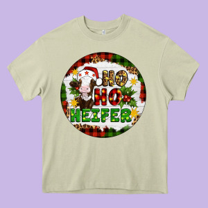 Christmas Ho Ho Heifer Heavy Core Tee Designed By Artiststas