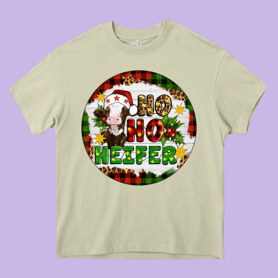Christmas Ho Ho Heifer Heavy Core Tee Designed By Artiststas