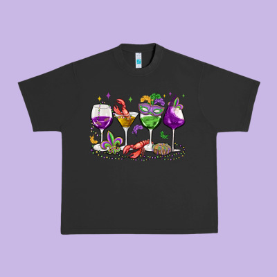 Mardi Gras Wine Glasses Urban Heavy Tee Designed By Maliassmallbusiness