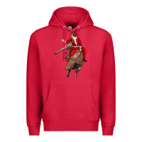 Cardinal santa riding a bull Premium Hoodie - CowGirlArtShop