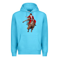 Ocean Blue santa riding a bull Premium Hoodie - CowGirlArtShop