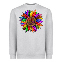 Heather Grey Pride LGBTQ+ Sunflower With Peace Heavyweight Sweatshirt - BundleAndBundleShop