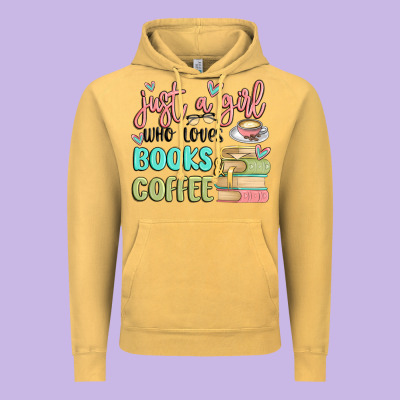 Just A Girl Who Loves Books And Coffee Vintage Hoodie Designed By Maliassmallbusiness
