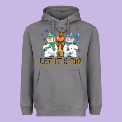 Let It Snow Reindeer Snowman Heavyweight Hoodie Designed By Cowgirlartshop