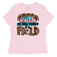 Bubblegum Pink my heart is on that field football Ladies Tee - RanaPortraitStore