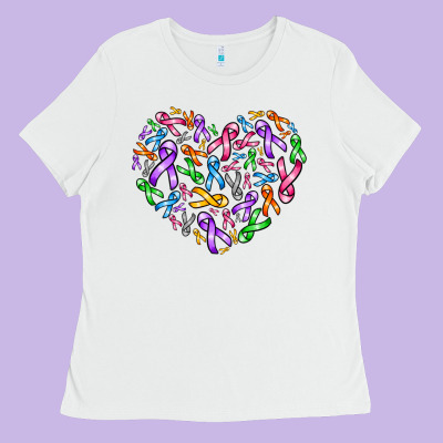 Cancer Ribbon Heart Ladies Tee Designed By Adodesignshop
