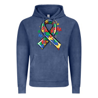 Vintage Denim autism puzzle ribbon Vintage Hoodie - MaliasSmallBusiness