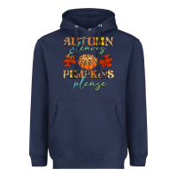 Navy autumn leaves and pumpkins please Heavyweight Hoodie - CowGirlArtShop