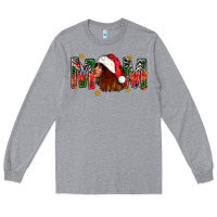 Heather Grey Western Mom With Woman In Santa Hat Long Sleeve Tee - BundleAndBundleShop