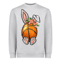 Heather Grey Basketball Easter Bunny Heavyweight Sweatshirt - BundleAndBundleShop