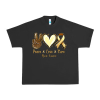 Pigment Black Peace love cure Bone Cancer Urban Heavy Tee - NancyCooperArtShop