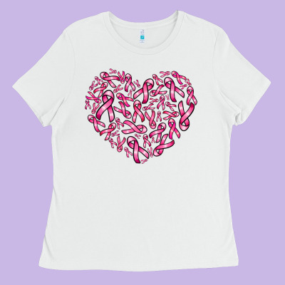 Breast Cancer Ribbon Heart Ladies Tee Designed By Adodesignshop