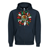 Navy Mexican Sunflower Zipper Hoodie - texasbilliewilder