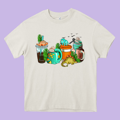 Dinosaur Coffee Cups Heavy Core Tee Designed By Adodesignshop