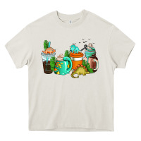 Cream dinosaur coffee cups Heavy Core Tee - AdoDesignShop
