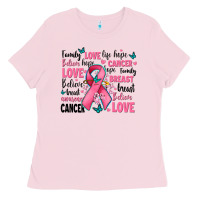 Bubblegum Pink breast cancer ribbons with cancer words Ladies Tee - AdoDesignShop