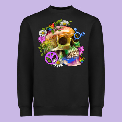 Pride Skull And Transgender Symbol With Peace Heavyweight Sweatshirt Designed By Bundleandbundleshop