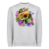 Heather Grey Pride Skull And Transgender Symbol With Peace Heavyweight Sweatshirt - BundleAndBundleShop