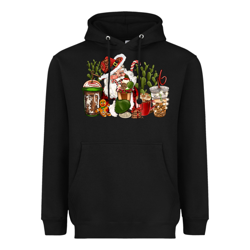 Western Santa Cowboy Coffe Cups Christmas Heavyweight Hoodie by CowGirlArtShop | Teevron
