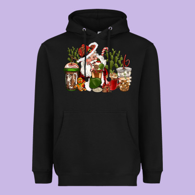 Western Santa Cowboy Coffe Cups Christmas Heavyweight Hoodie Designed By Cowgirlartshop