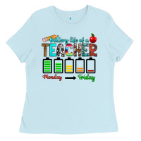 Baby Blue battery life of a teacher monday friday Ladies Tee - RanaPortraitStore