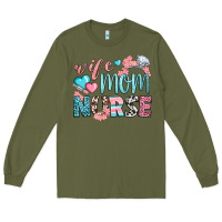 Army Green Wife Mom Nurse Long Sleeve Tee - BundleAndBundleShop