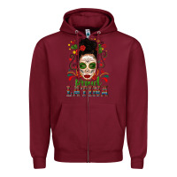 Burgundy Proud Latina Skull Girl Messy Bun Zipper Hoodie - texasbilliewilder
