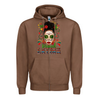Chestnut Proud Latina Skull Girl Messy Bun Zipper Hoodie - texasbilliewilder
