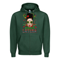 Sports Green Proud Latina Skull Girl Messy Bun Zipper Hoodie - texasbilliewilder