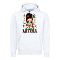 White Proud Latina Skull Girl Messy Bun Zipper Hoodie - texasbilliewilder