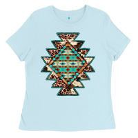 Baby Blue cowhide leopard gemstone aztec Ladies Tee - JahusDesignShop