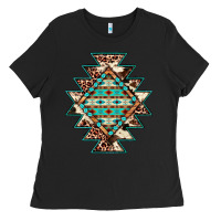 Black cowhide leopard gemstone aztec Ladies Tee - JahusDesignShop