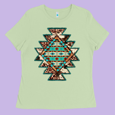 Cowhide Leopard Gemstone Aztec Ladies Tee Designed By Jahusdesignshop