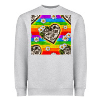 Heather Grey Pride LGBTQ+ Cowhide Hearts And Daisy Patterns Heavyweight Sweatshirt - BundleAndBundleShop
