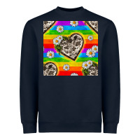 Navy Pride LGBTQ+ Cowhide Hearts And Daisy Patterns Heavyweight Sweatshirt - BundleAndBundleShop