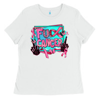 White fuck cancer Ladies Tee - AdoDesignShop