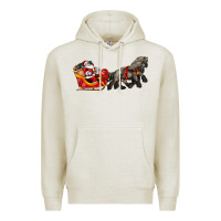 Oatmeal Heather santa riding his sleigh with gifts Premium Hoodie - CowGirlArtShop