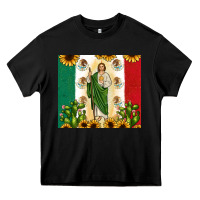 Black San Judas with Mexican Flag Heavy Core Tee - JahusDesignShop