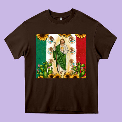 San Judas With Mexican Flag Heavy Core Tee Designed By Jahusdesignshop