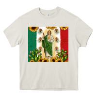 Cream San Judas with Mexican Flag Heavy Core Tee - JahusDesignShop