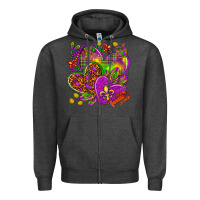 Charcoal Heather Mardi Gras hearts Zipper Hoodie - NancyCooperArtShop