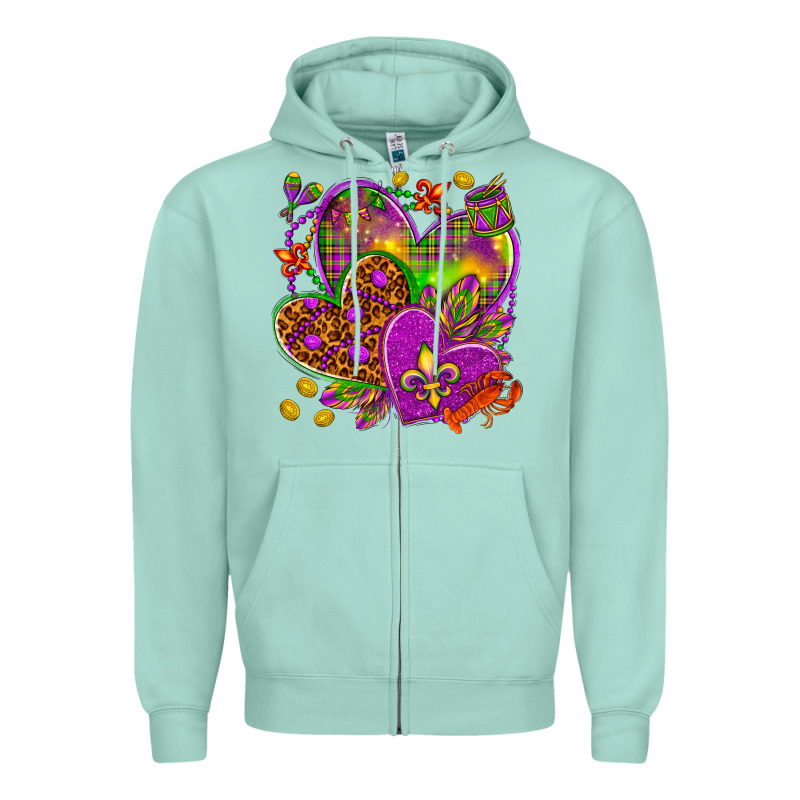 Mardi Gras Hearts Zipper Hoodie by NancyCooperArtShop | Teevron